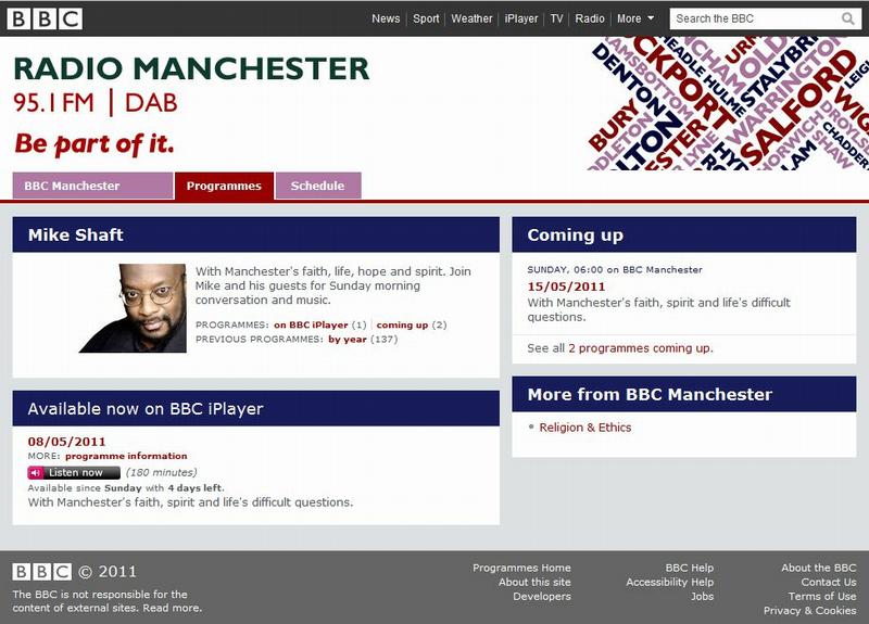 Screenshot of BBC Radio Manchester website showing Mike Shaft